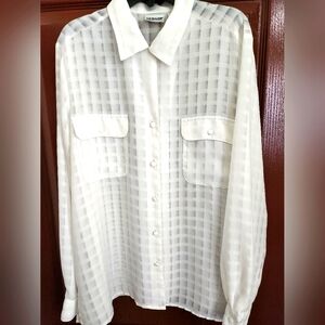 EUC Sheer Windowpane Long-sleeved Buttondown Blouse, Size 14 #29